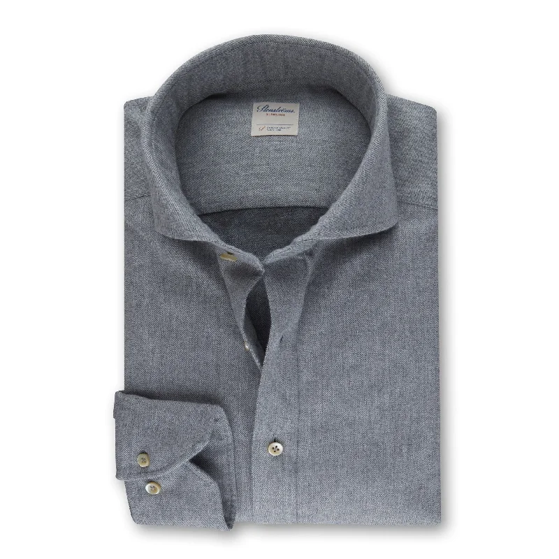 Casual Grey Flannel Shirt Slimline - Stenströms Trendy Men's Scandinavian