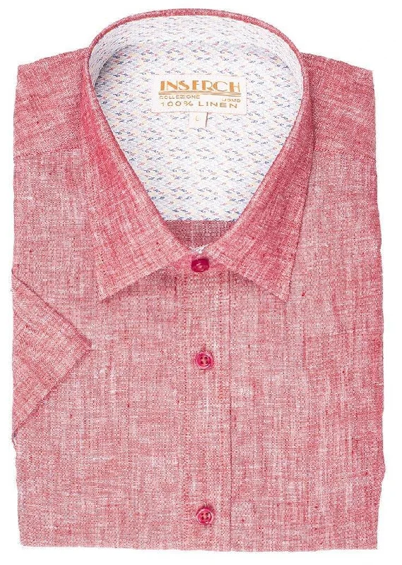 Men's Raspberry Short Sleeves Linen Shirt by Inserch Refined Men's Hand