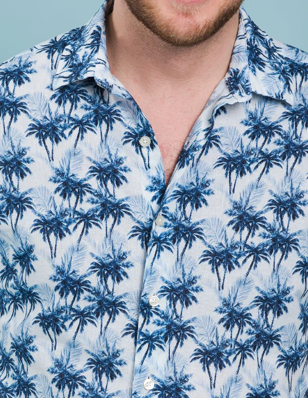 Navy Cotton Linen Palm Tree Print Organic