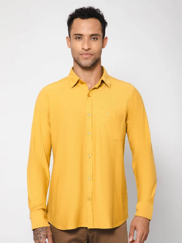 Men's Mustard Casual Knit Self Textured Full Sleeve Shirt Rugged Men's Outdoor 