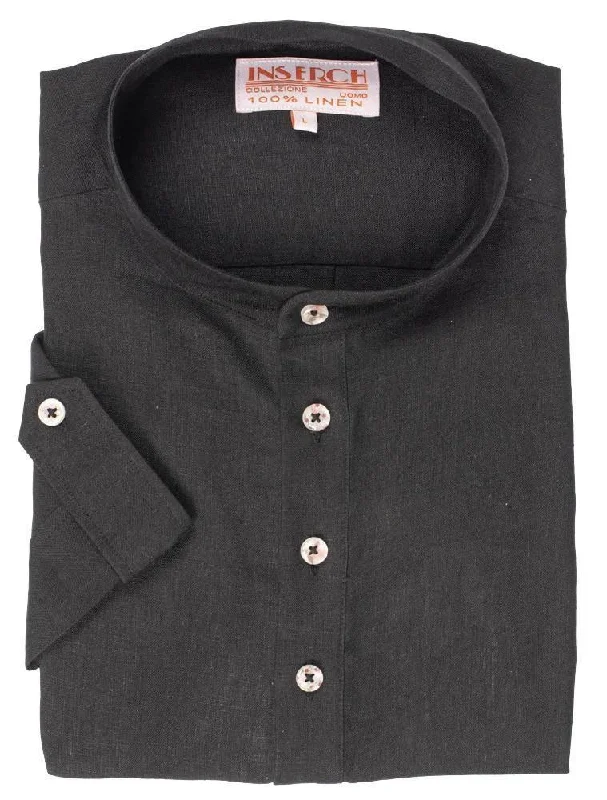 MEN'S BLACK LINEN BANDED COLLAR POP OVER SHIRT BY INSERCH Dynamic Men's High