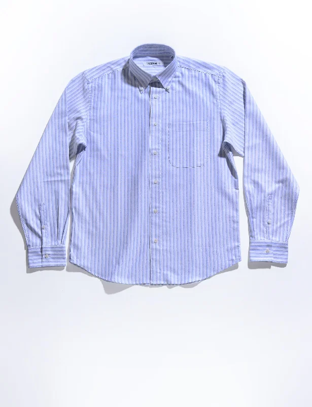 BKT14 Relaxed Shirt in Double-Stripe Cotton Oxford - Blue & White Preppy Men's College