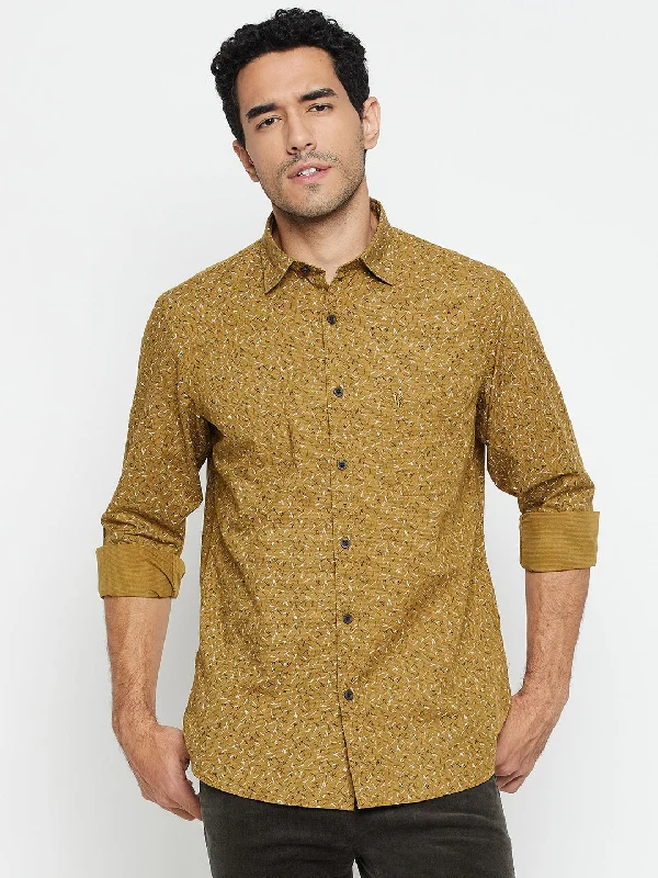 Men's Olive Green Casual Ditsy Print Full Sleeve Shirt Modern Men's 