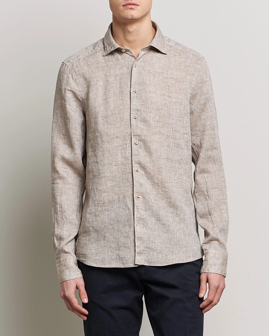 Beige Linen Fitted Body Shirt - Stenströms Edgy Men's Punk