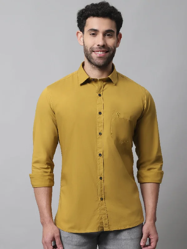 Men's Mustard Casual Plain Stretch Full Sleeve Shirt Cool Men's Skate