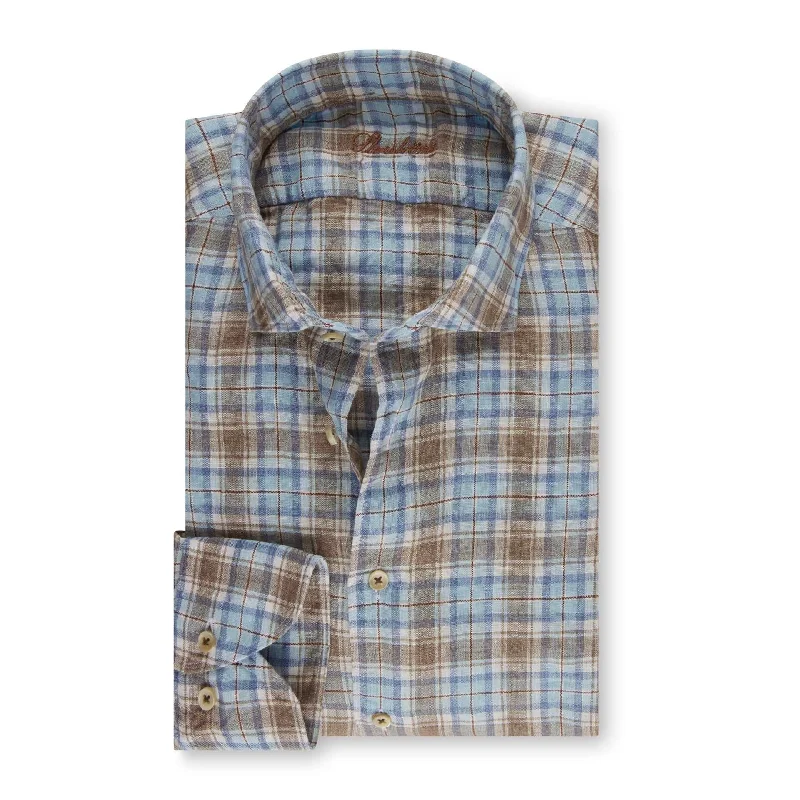 Blue Checked Linen Fitted Body Shirt - Stenströms Tough Men's Tactical