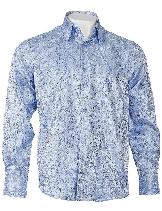 Long Sleeve Light Blue Paisley Jacquard Shirt Tough Men's Military