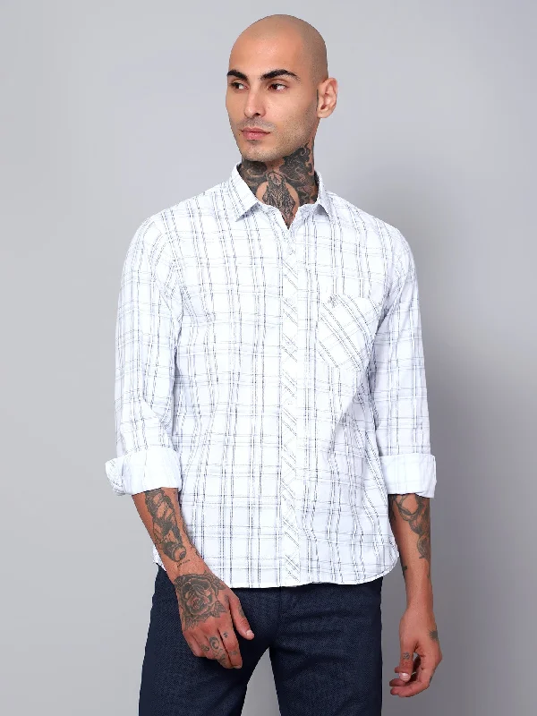 Men's White Casual Medium Checks Full Sleeve Shirt Elegant Men's Cashmere