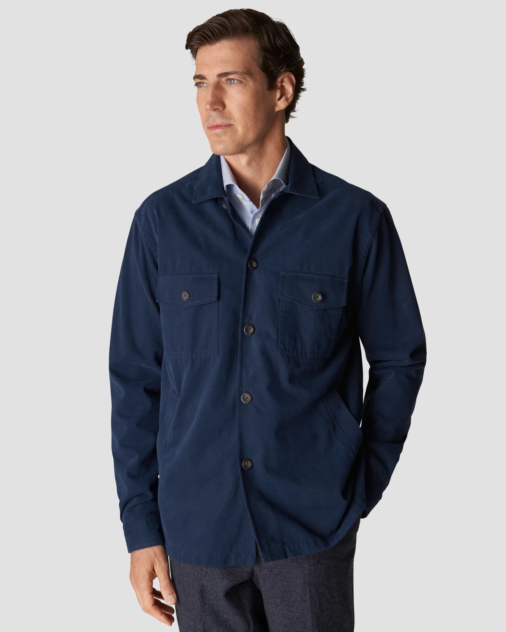 Navy Blue Twill Moleskin Overshirt - ETON Youthful Men's Anime