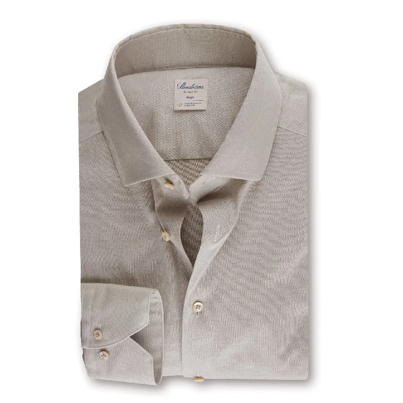 Casual Light Beige Jersey Stretch Shirt - Stenströms Dapper Men's Bow