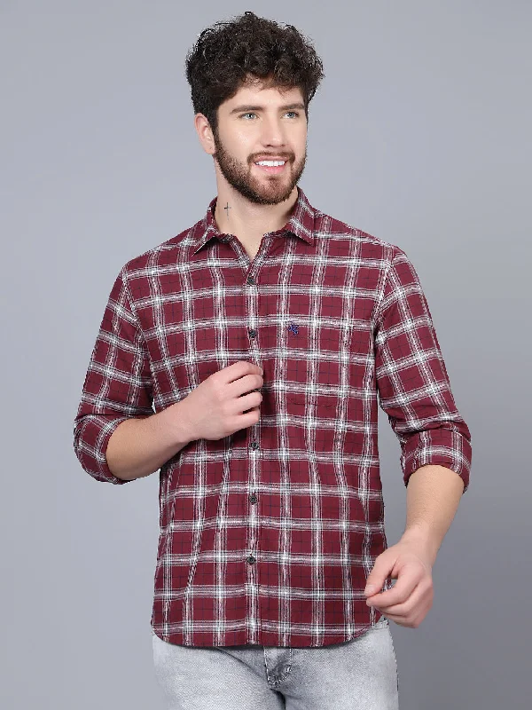 Men's Maroon Casual Medium Checks Full Sleeve Shirt Practical Men's Quick