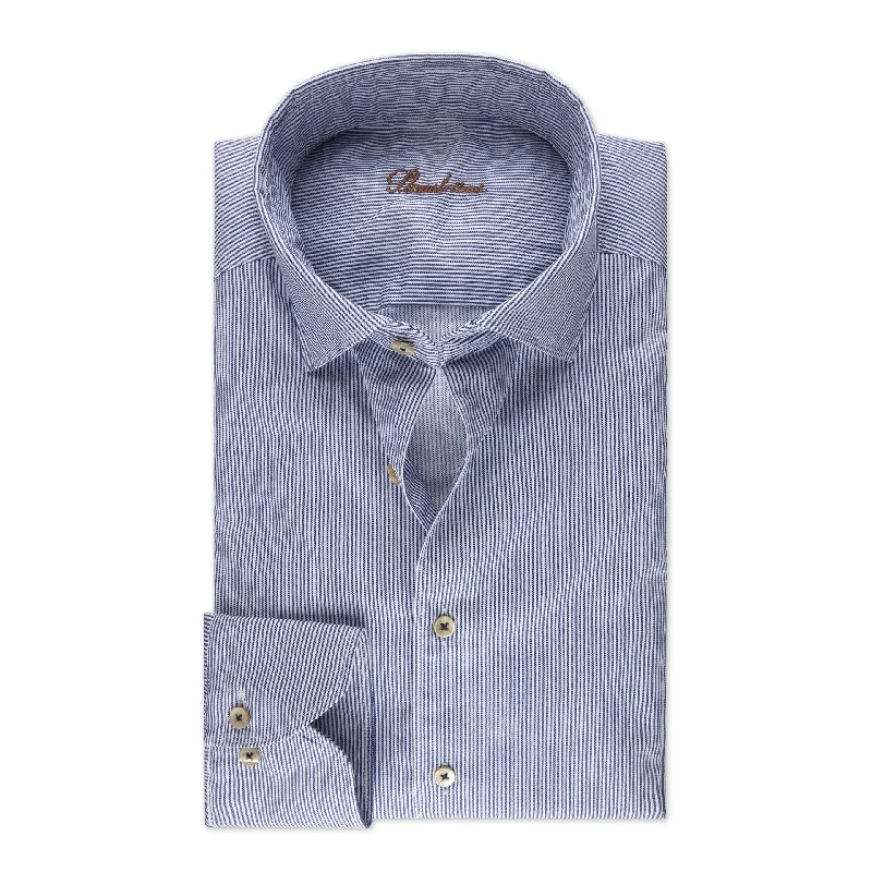 Casual Blue Striped Twill Shirt in Slimline - Stenströms Refined Men's Velvet