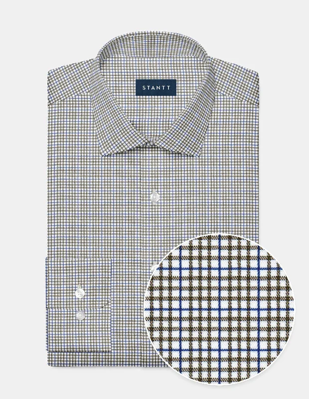 Brown And Cobalt Blue Overcheck Sharp Men's Italian