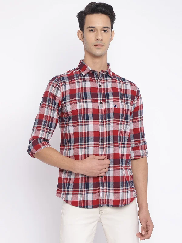 Men's Red Casual Big Checks Full Sleeve Shirt Dynamic Men's Moto