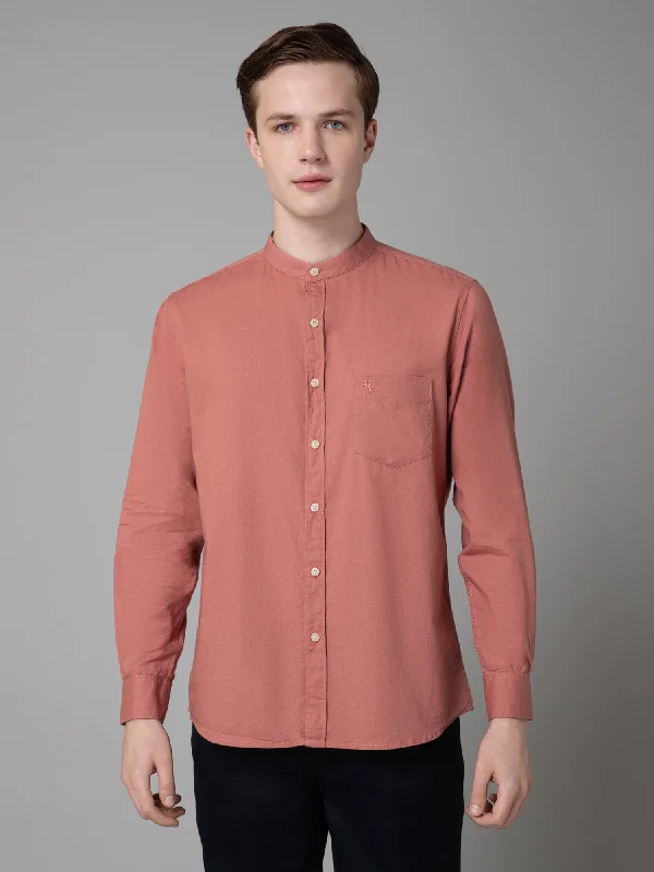 Men's Peach Casual Plain Full Sleeve Shirt Casual Men's Loose