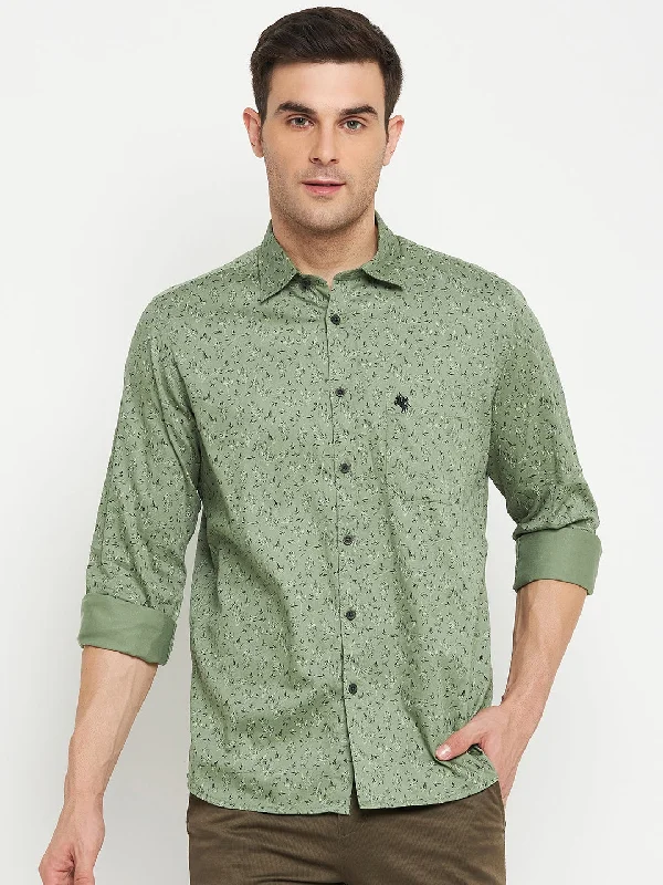 Men's Light Olive Casual Floral Print Full Sleeve Shirt Bold Men's Animal