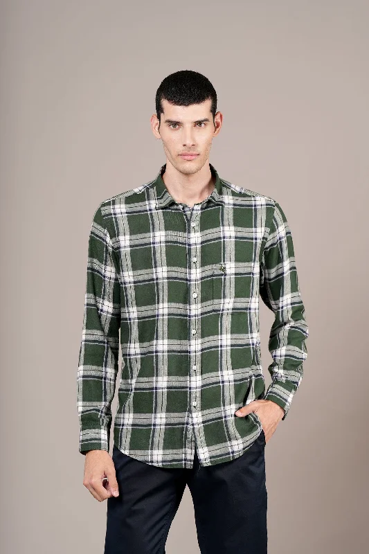 Men's Green Check Full Sleeves Casual Shirt Tailored