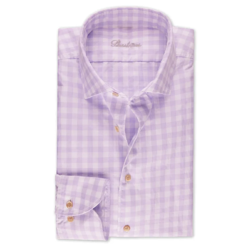 Lavender Gingham Garment Wash Fitted Body Casual Shirt - Stenströms British Gentleman Style