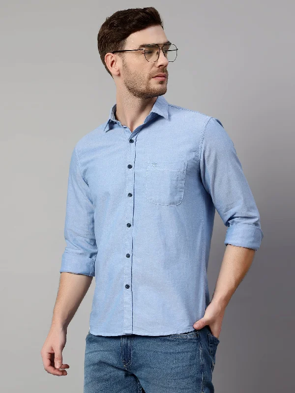 Men's Blue Casual Plain Full Sleeve Shirt Confident Men's High