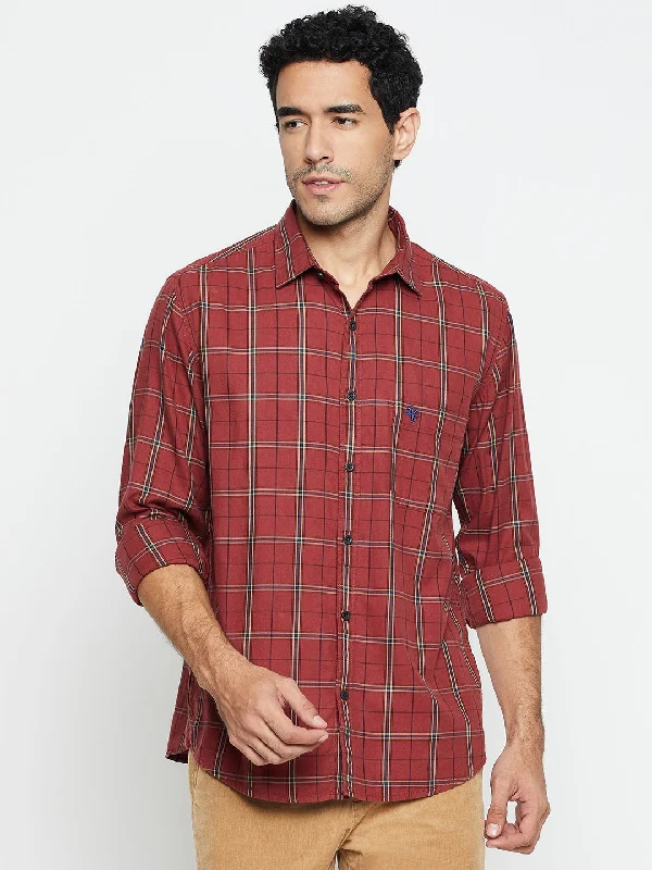 Men's Maroon Casual Big Checks Full Sleeve Shirt Beach