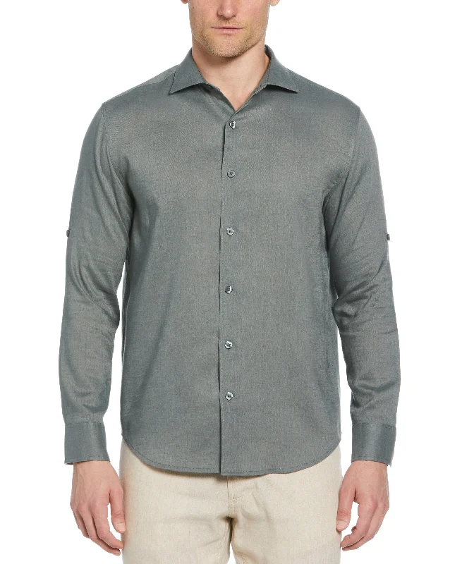 Travelselect™ Linen-Blend Rolled Sleeve Shirt Sporty Men's Tennis