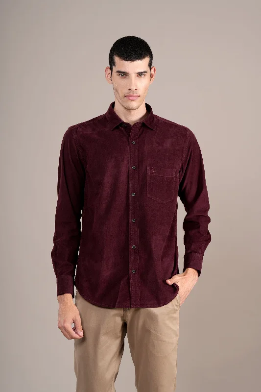 Men's Wine Self Design Full Sleeves Casual Shirt Artistic Men's Avant