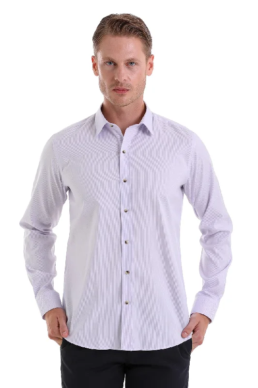 Comfort Fit Long Sleeve Cotton Lilac Casual Shirt Monochromatic All