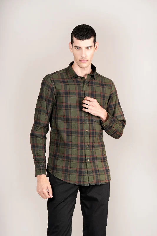 Men's Green Check Full Sleeves Casual Shirt Artistic Men's Hand