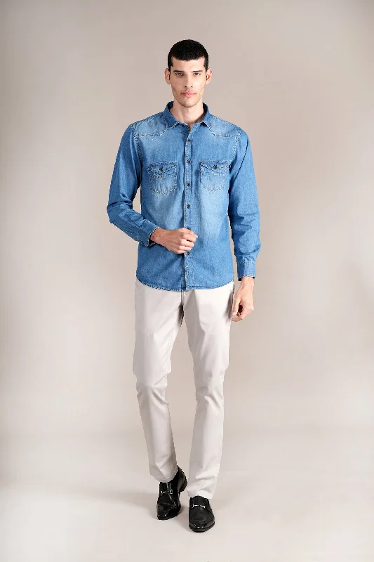 Men's Blue Solid Full Sleeves Casual Shirt Business