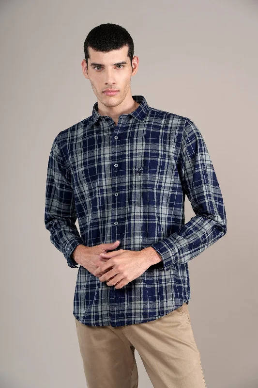 Men's Navy Check Full Sleeves Casual Shirt Dapper Men's Bow