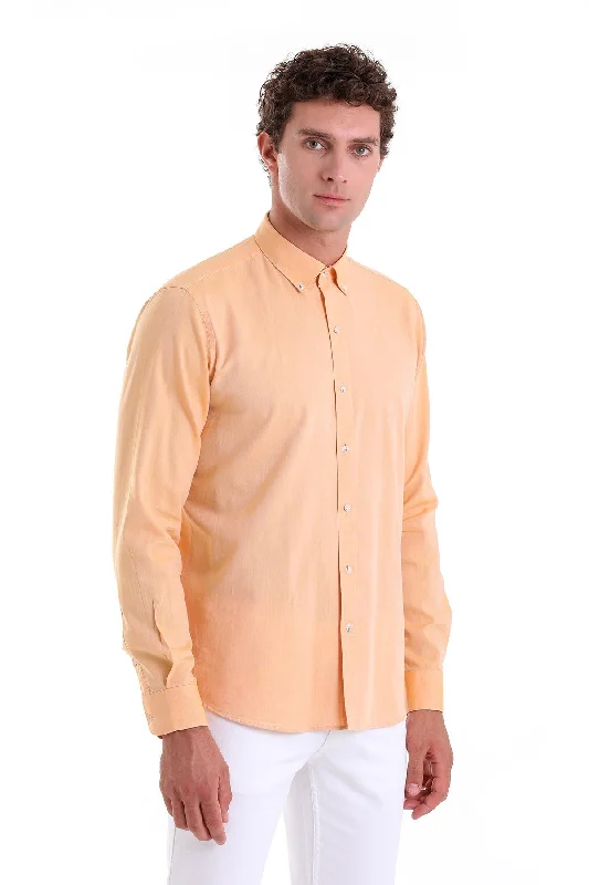 Comfort Fit Long Sleeve Cotton Orange Casual Shirt Gym