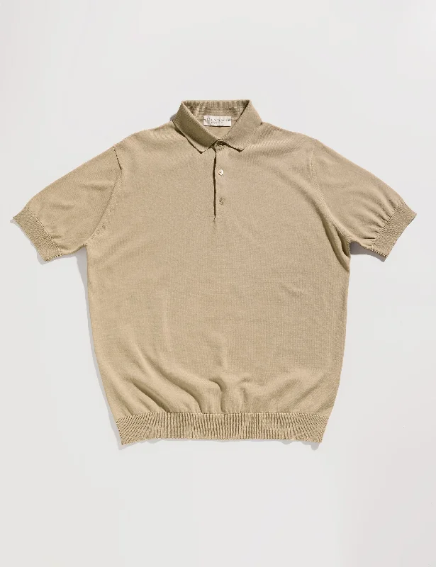 FINAL SALE: Solid Polo Shirt in Crepe Cotton - Sand Dollar Tough Men's Tactical