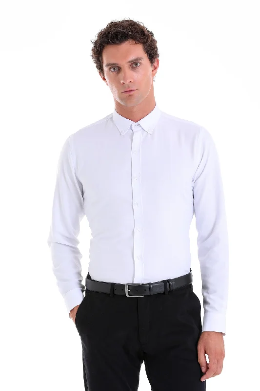 Comfort Fit Plain Cotton Blend White Casual Shirt Business