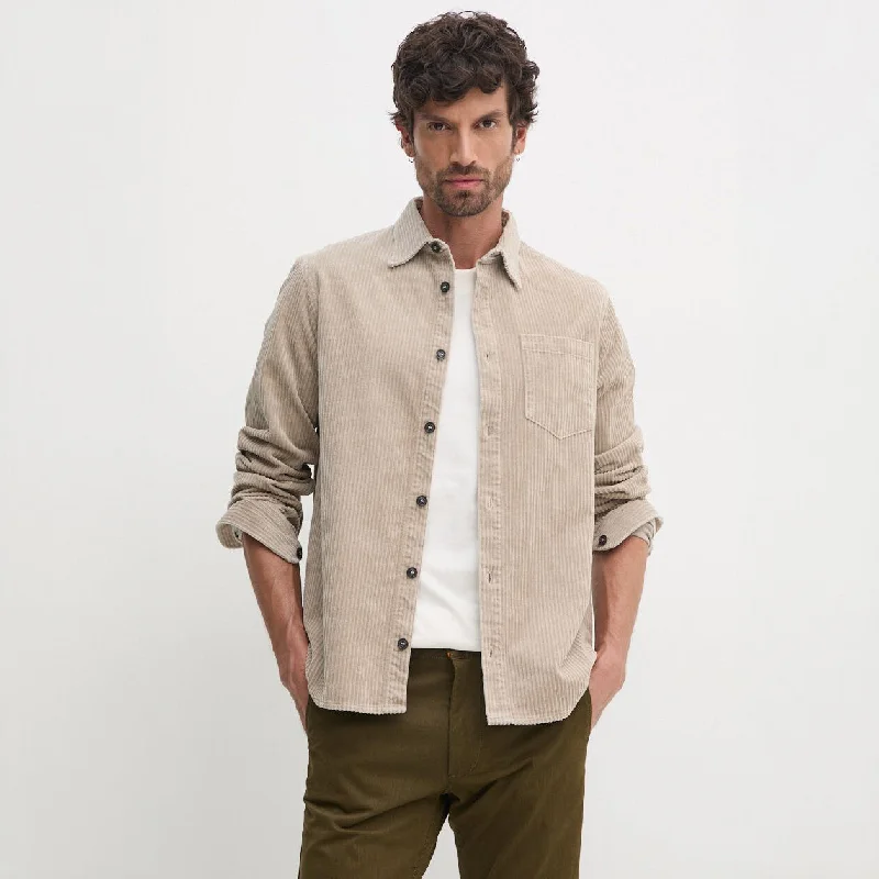 Beige Cotton-Stretch Corduroy Overshirt w/ Moon Badge - Paul & Shark Preppy Men's College