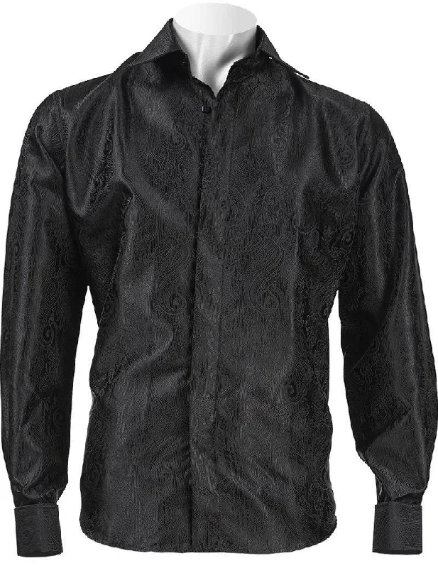 Long Sleeve Black Paisley Jacquard Shirt Casual Men's Loose