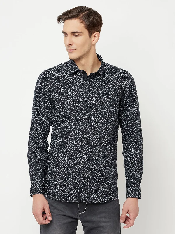 Men's Black Casual Floral Ditsy Print Full Sleeve Shirt Elegant Men's Cashmere