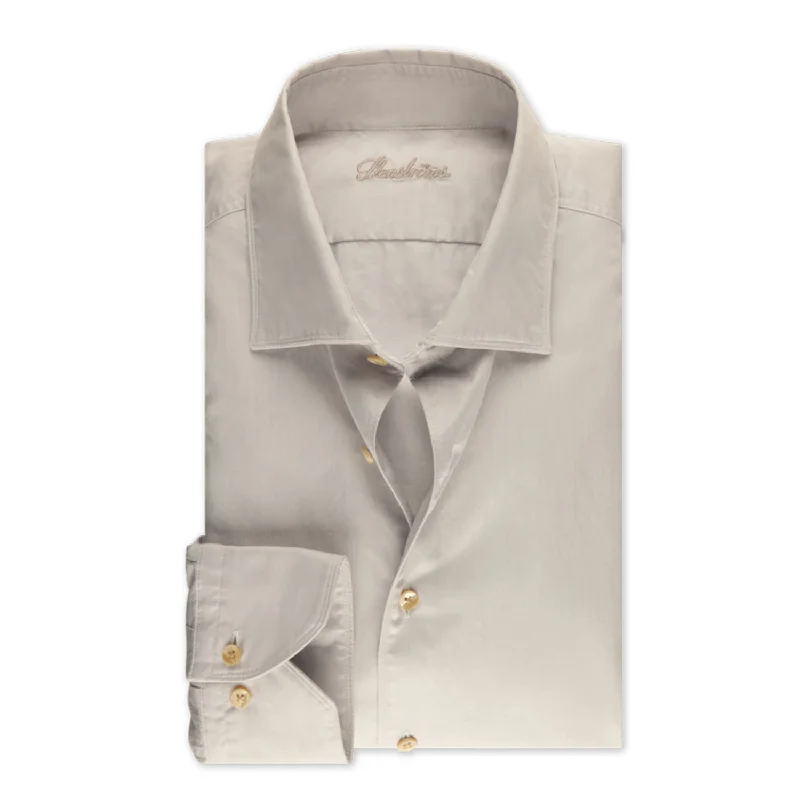 Beige Garment Wash Slimline Casual Shirt - Stenströms Unique Men's Patch