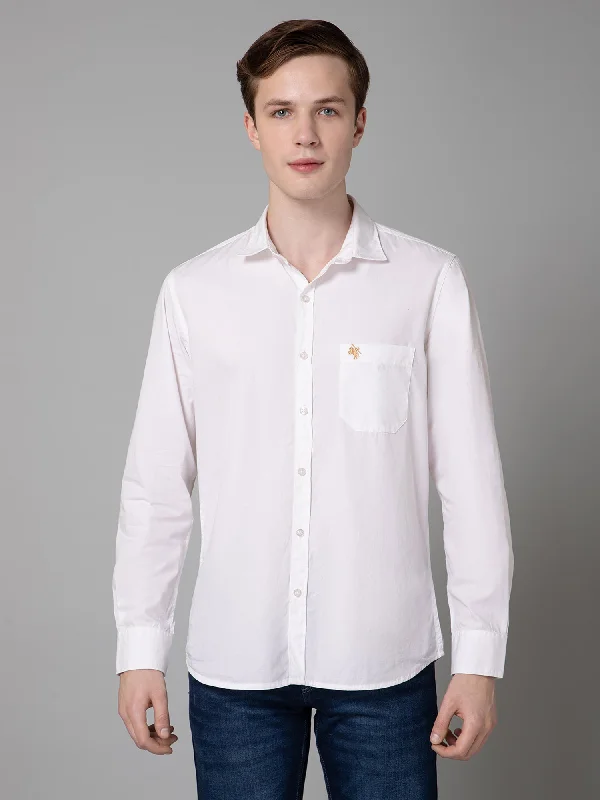 Men's White Casual Plain Full Sleeve Shirt Refined Men's Hand