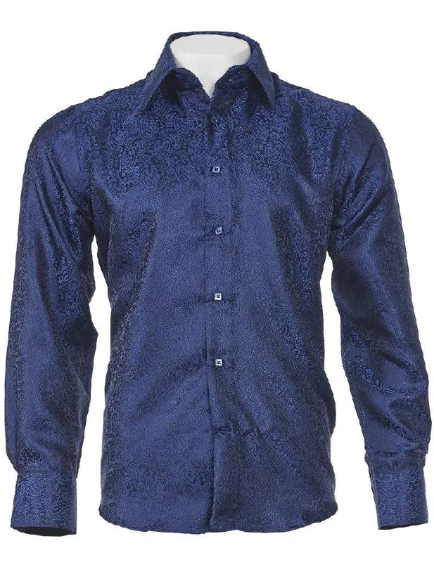 Long Sleeve Light Navy Paisley Jacquard Shirt Trendy Men's Oversized