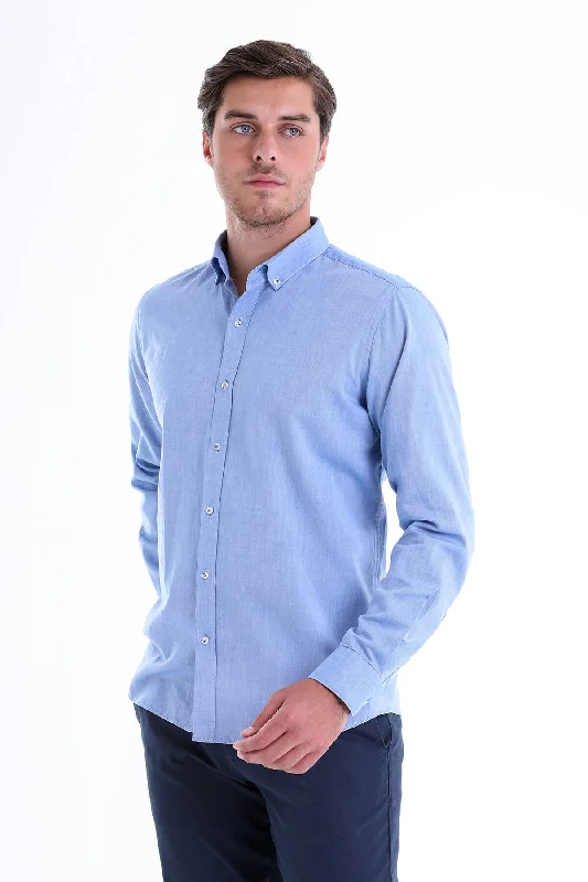 Comfort Fit Long Sleeve Cotton Dark Blue Casual Shirt Elegant Men's Cashmere