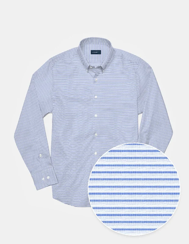 Cool Blue Horizontal Stripe Casual Men's Loose