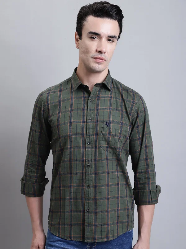 Men's Green Casual Medium Checks Full Sleeve Shirt Sophisticated Men's French