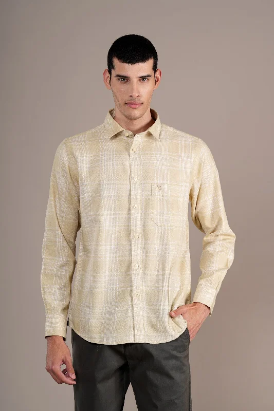 Men's Yellow Check Full Sleeves Casual Shirt Refined Men's European