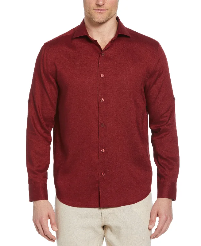 Travelselect™ Linen-Blend Rolled Sleeve Shirt Elegant Men's Cashmere