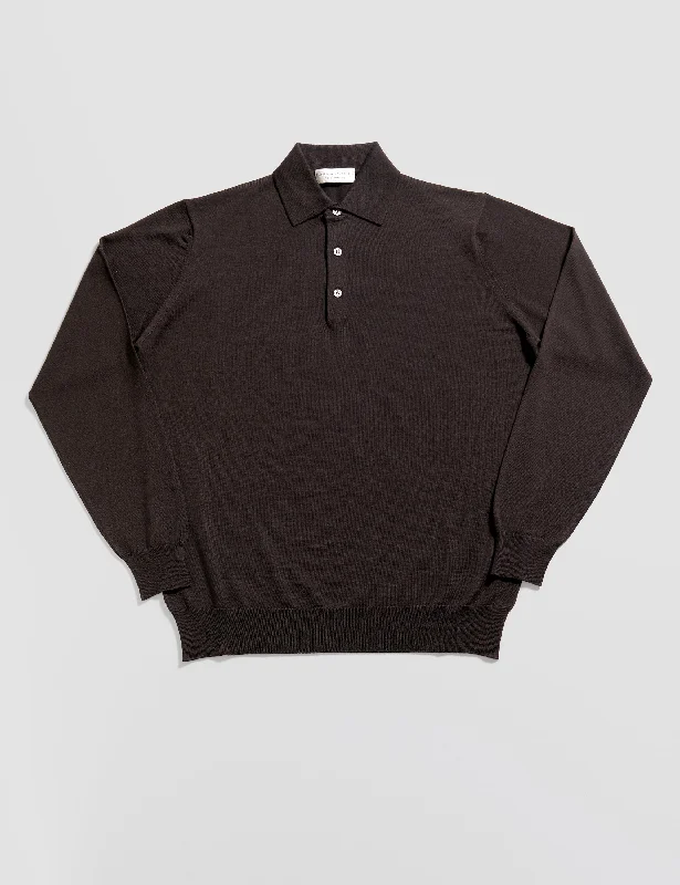 FINAL SALE: Royal Merino Long Sleeved Polo - Caffe Masculine Men's Thick