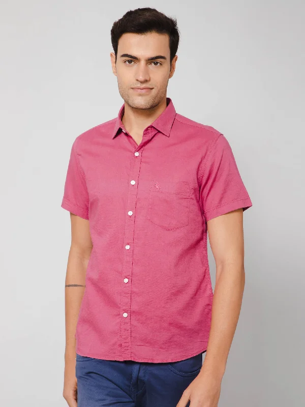 Men's Dark Pink Casual Plain Half Sleeve Shirt Cclassic Men's Tweed