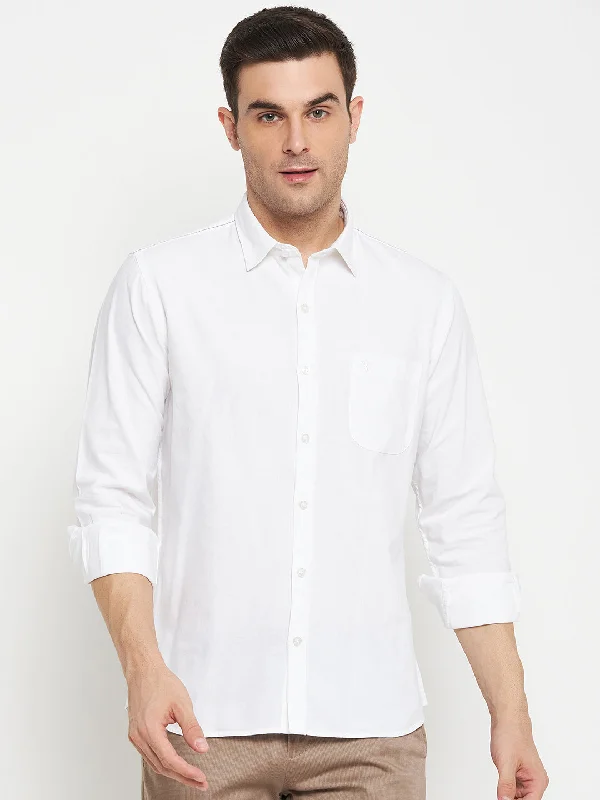 Men's White Casual Self Textured Full Sleeve Shirt Dynamic Men's High