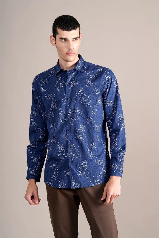 Men's Navy Printed Full Sleeves Casual Shirt Dapper Men's 1920S