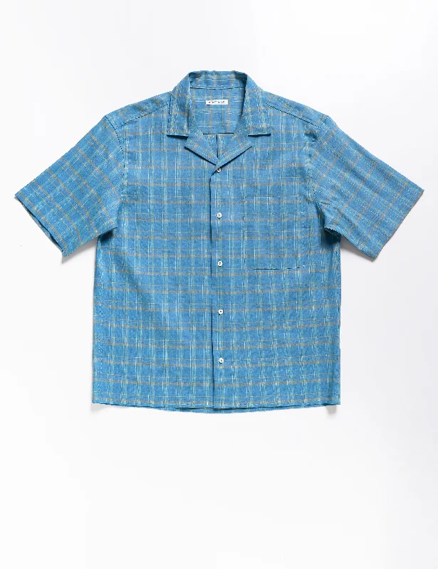 FINAL SALE: BKT18 Camp Shirt in Roman Check - Ionian Blue Trendy Men's Oversized