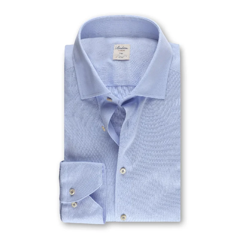 Casual Light Blue Cotton Jersey Stretch Shirt - Stenströms Minimalist Men's Casual 